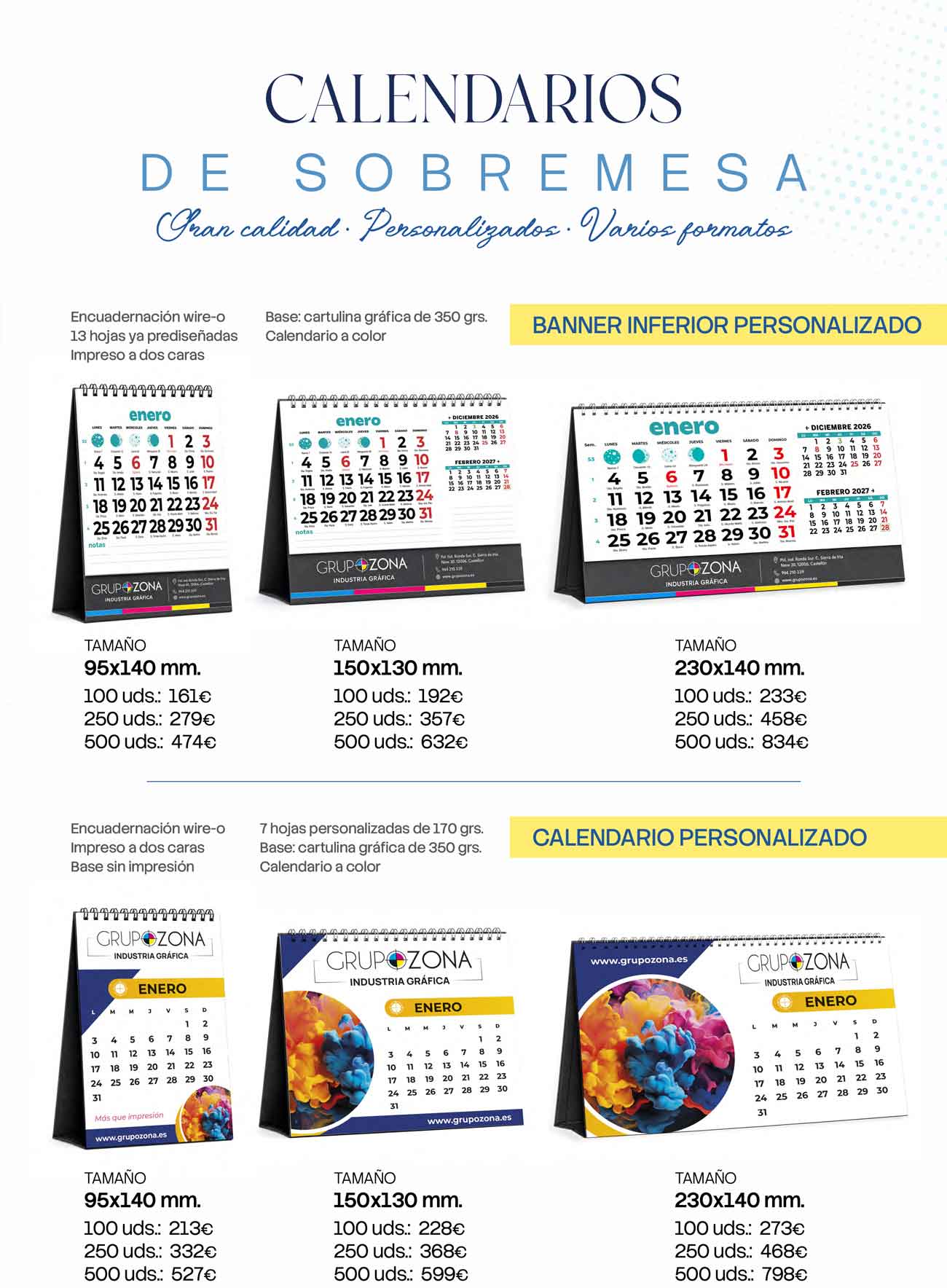 impresión personalizada de calendarios de sobremesa