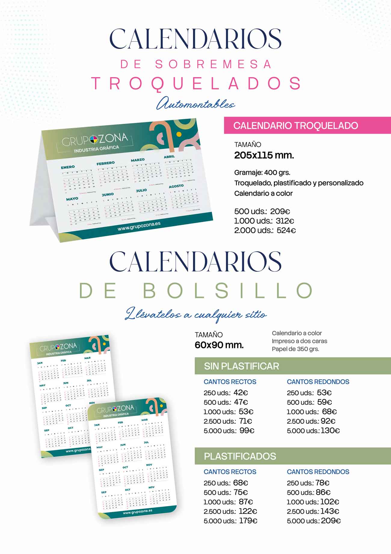impresión calendarios sobremesa